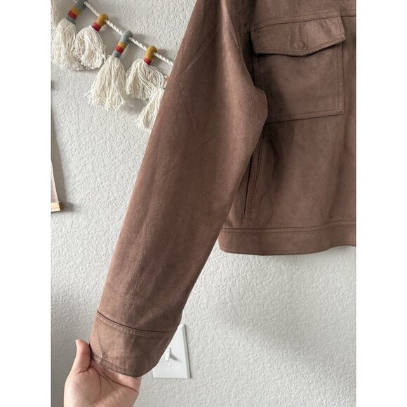 Evereve Romy Faux Suede Cropped Boxy Jacket Brown Business Casual Preppy XL - Picture 6 of 10